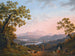 Eine Aussicht entlang des Tiber-Fluss-Tals nach Poggio Mirteto und jenseits der beleuchteten Sonnenuntergangs-Sabiner Berge - Jakob Philipp Hackert — Ansicht des Kunstwerks