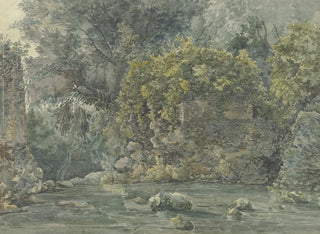 Jakob Philipp Hackert - Baumlandschaft mit verfallenem Gemuer an einem Bach.webp
