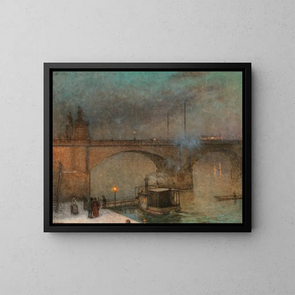Prag, ein Dampfschiff auf der Moldau vor der Palacky-Brücke - Jakub Schikaneder — gerahmtes Bild an der Wand