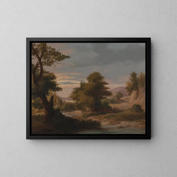 Ein bewaldetes Flusslandschaft mit einer Mutter und ihrem Kind - James Arthur O'Connor — gerahmtes Bild an der Wand