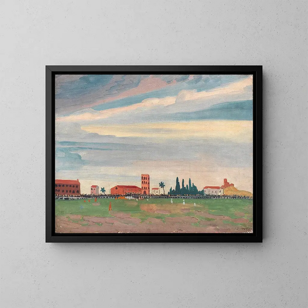 Fußballspiel in Collioure - James Dickson Innes — gerahmtes Bild an der Wand