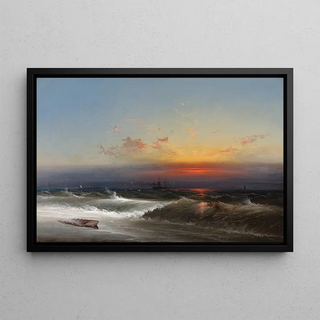 James Hamilton - Evening on the Seashore Sunset Breakers Philadelphia Harbor.webp