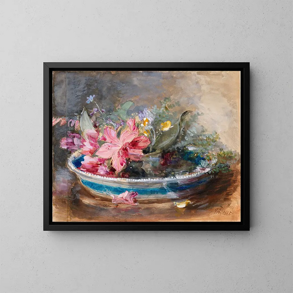 Blumen in einer Schüssel - James Holland — gerahmtes Bild an der Wand