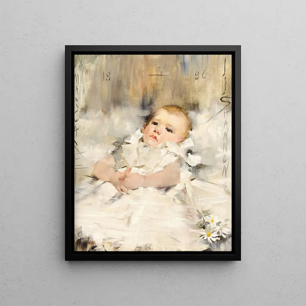 Baby in einem Rüschenkleid - James Jebusa Shannon — gerahmtes Bild an der Wand