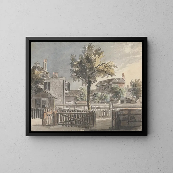 Baum in der Mitte der Häuser - James Miller — gerahmtes Bild an der Wand