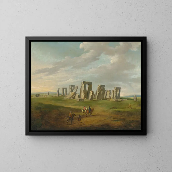 Stonehenge mit einer Kutsche und Reisenden zu Pferd - James Ross — gerahmtes Bild an der Wand
