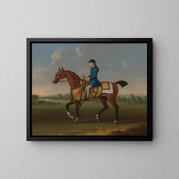Ein roter Rennpferd mit einem Jockey im Sattel - James Seymour — gerahmtes Bild an der Wand