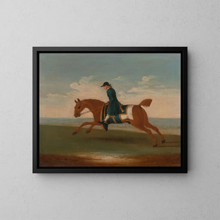 James Seymour - One of Four Portraits of Horses a Chestnut Racehorse Exercised by a Trainer in a Blue Coat gallop.webp