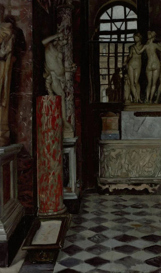 James Tissot - A View of a Room of Greek Roman and Etruscan Antiquities Salle no 9 in the Louvre.webp