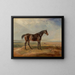 Ein brauner Rennpferd am Meer mit einer Mündung im Hintergrund - James Ward — gerahmtes Bild an der Wand