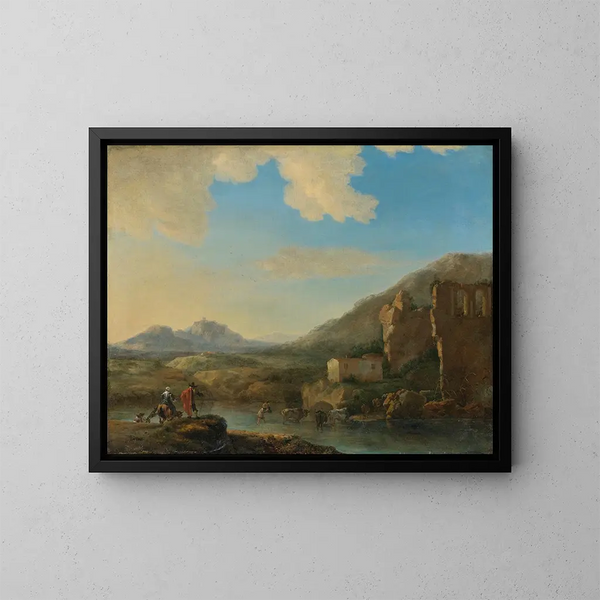Landschaft mit Bergen - Jan Asselijn — gerahmtes Bild an der Wand