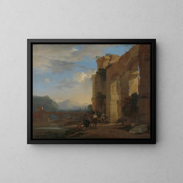 Muletiers près d'une ruine italienne - Jan Asselijn — gerahmtes Bild an der Wand