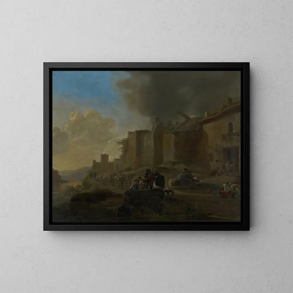Bauern am Flussufer - Jan Asselijn — gerahmtes Bild an der Wand