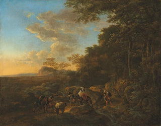 Ein bewaldetes Landschaft mit Reisenden, die einen Bach durchqueren - Jan Both — Ansicht des Kunstwerks