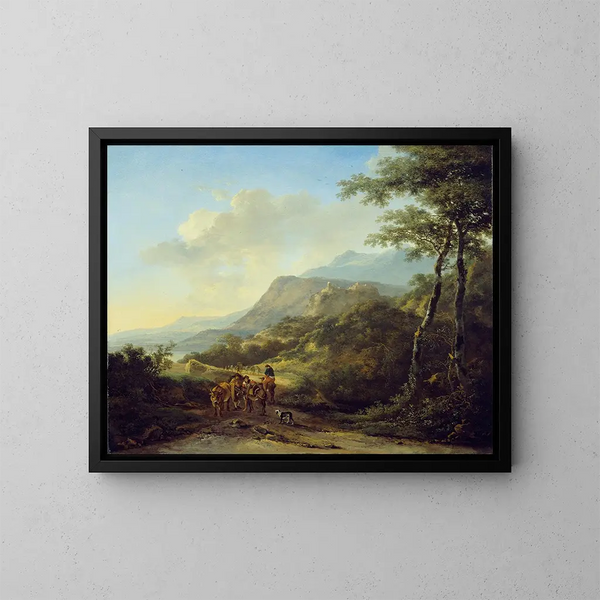 Italienisches Landschaftsgemälde mit Reisenden - Jan Both — gerahmtes Bild an der Wand