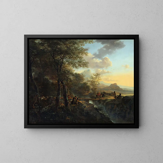 Italienische Landschaft mit einem Zeichner - Jan Both — gerahmtes Bild an der Wand