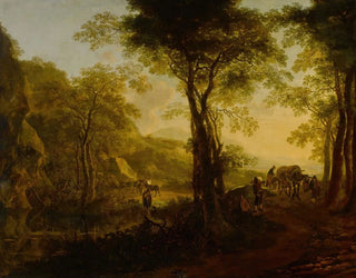 Jan Both - Italianate landscape at sunset with travelers on a country road.webp