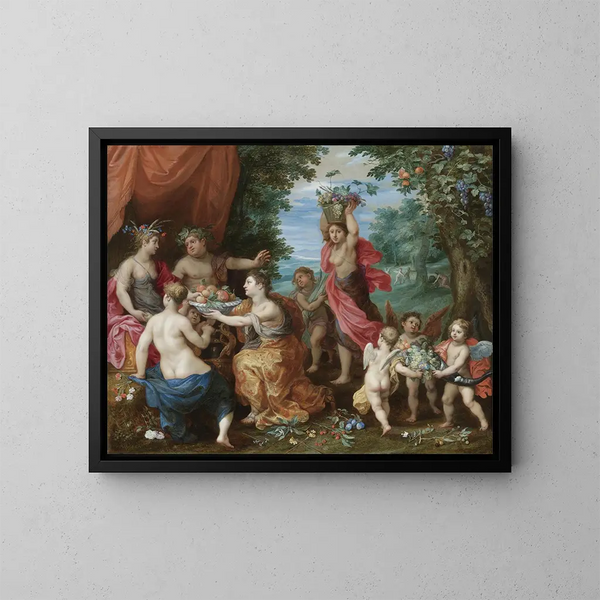 Ein Bacchanal mit Ceres, Bacchus und Venus - Jan Brueghel der Jüngere — gerahmtes Bild an der Wand
