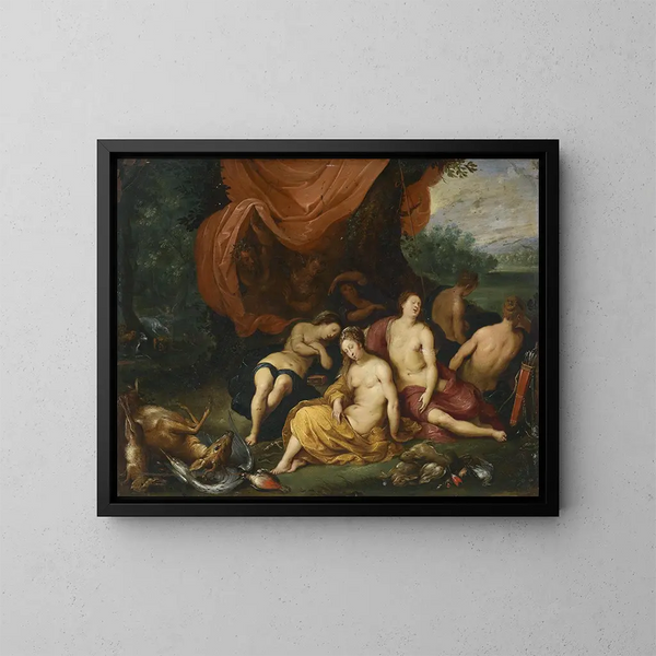 Diane und ihre Nymphen nach der Jagd - Jan Brueghel der Jüngere — gerahmtes Bild an der Wand