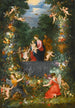 Die Heilige Familie in einer Girlande aus Früchten, Blumen und Gemüse gehalten von Engeln - Jan Brueghel der Jüngere — Ansicht des Kunstwerks