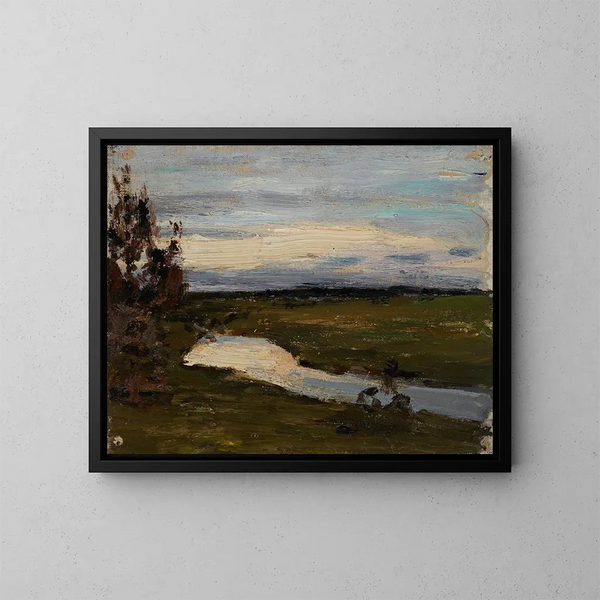 Eine Fluss bei der weißen Nacht - Jan Cybis — gerahmtes Bild an der Wand