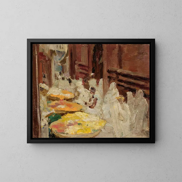 Heilige Kuh in Benares, Blumen und Reisemesse in Indien - Jan Cybis — gerahmtes Bild an der Wand