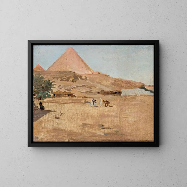 Motiv der Wüste und Pyramide der Reise nach Ägypten - Jan Cybis — gerahmtes Bild an der Wand