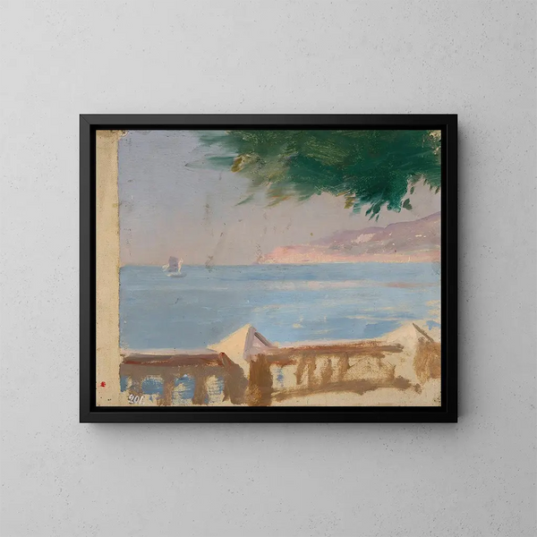 Aussicht auf das Meer von der Villa Bakhchisarai in Jalta, aus der Reise nach Krim - Jan Cybis — gerahmtes Bild an der Wand