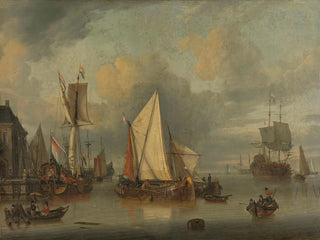 Jan Claesz Rietschoof - A Calm Ships in the Harbor by Calm Weather.webp