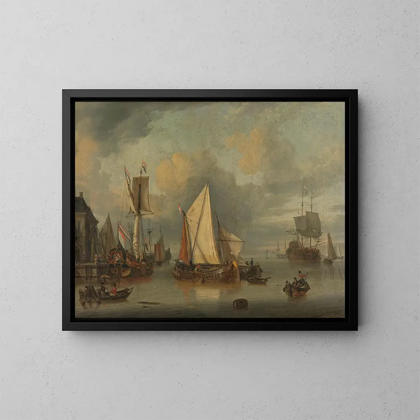 Des ruhigen Schiffe im Hafen bei ruhigem Wetter - Jan Claesz Rietschoof — gerahmtes Bild an der Wand