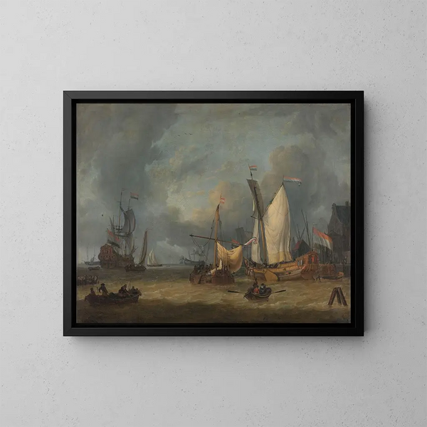 Un orage: Schiffe im Hafen bei starkem Wind - Jan Claesz Rietschoof — gerahmtes Bild an der Wand