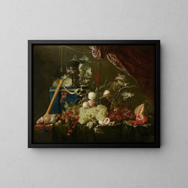 Prunkvolle Stillleben mit Schmuckkästchen - Jan Davidsz de Heem — gerahmtes Bild an der Wand