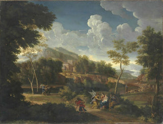 Ein weites Landschaft mit der Ruhe während der Flucht nach Ägypten - Jan Frans van Bloemen — Ansicht des Kunstwerks