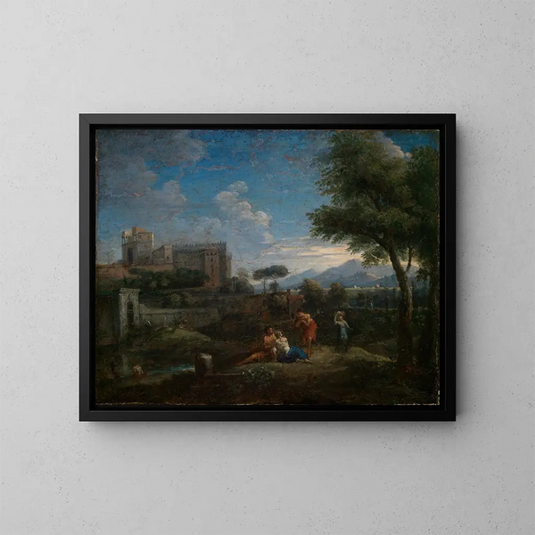 Klassisches Landschaftsgemälde bei Rom mit Blick auf den Vatikan-Belvedere - Jan Frans van Bloemen — gerahmtes Bild an der Wand