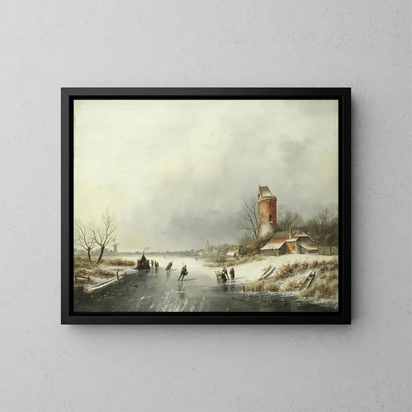 Ein Winterlandschaft mit Figuren auf dem Eis - Jan Jacob Coenraad Spohler — gerahmtes Bild an der Wand