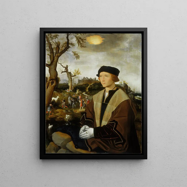 Portrait eines jungen Mannes - Jan Jansz Mostaert — gerahmtes Bild an der Wand