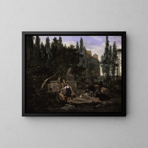 Ein italienische Landschaft mit Figuren und Vieh - Jan Lapp — gerahmtes Bild an der Wand
