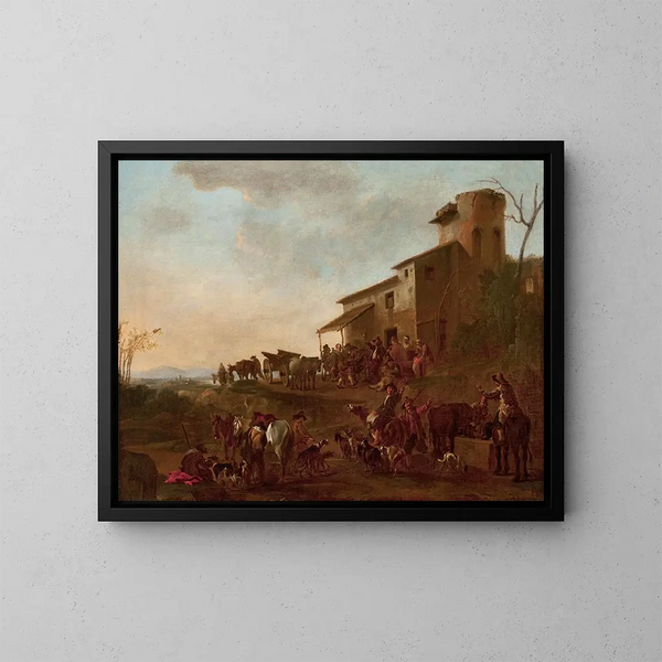 Szene vor einer Taverne - Jan Miel — gerahmtes Bild an der Wand