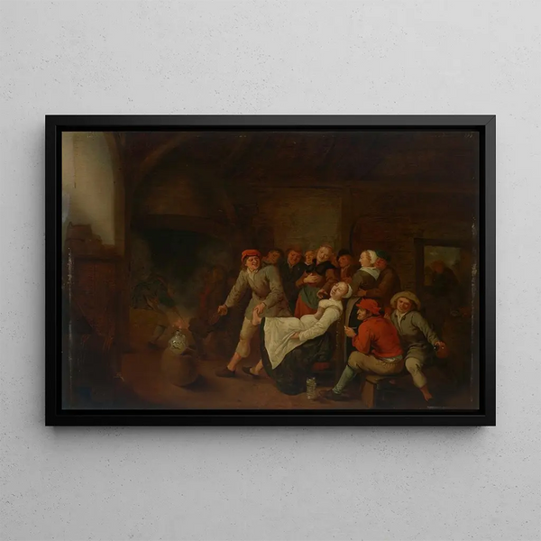 Innenansicht einer Taverne mit Bauern, die Spaß haben - Jan Miense Molenaer — gerahmtes Bild an der Wand