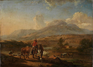 Jan Peeter Verdussen - Abendliche sdliche Landschaft mit Hirten an einer Furt.webp