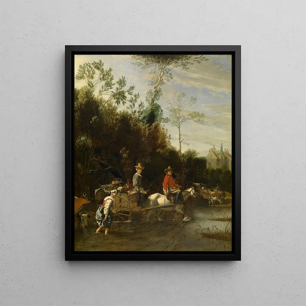 Wasser in flachem Becken bei einem Schloss - Jan Siberechts — gerahmtes Bild an der Wand