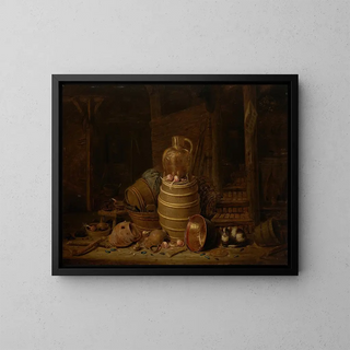 Natur stillleben mit einem Fass - Jan Spanjaert — gerahmtes Bild an der Wand