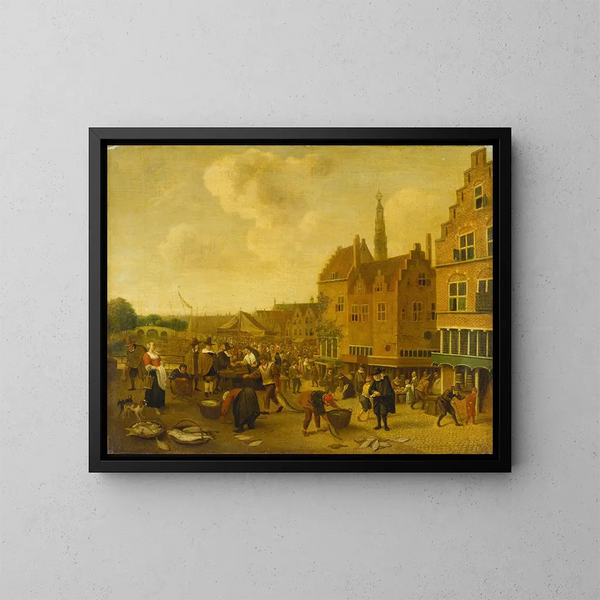 Der Fischmarkt in Leyden - Jan Steen — gerahmtes Bild an der Wand