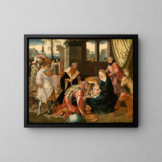 L'Adoration des Mages - Jan Swart van Groningen — gerahmtes Bild an der Wand