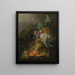 Eine Stillleben mit Blumen, Pfirsichen, Trauben und einer geschälten Orange, die alle auf einem Tisch ruhen - Jan van der Waarden — gerahmtes Bild an der Wand
