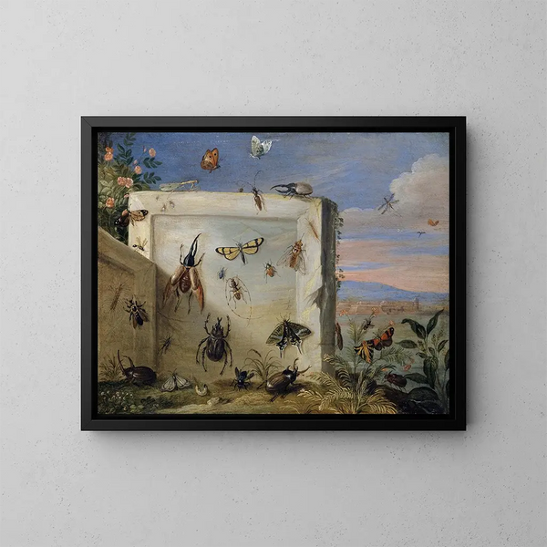 Insekten auf einer Steintafel - Jan van Kessel der Ältere — gerahmtes Bild an der Wand