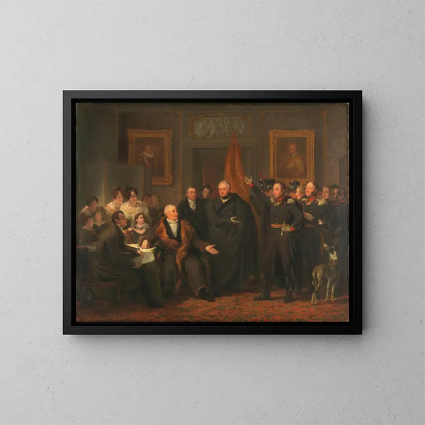 Der Triumvirat übernimmt die Macht im Namen des Prinzen von Oranien, 21. November 1813 - Jan Willem Pieneman — gerahmtes Bild an der Wand