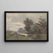 Berger mit Schafen in der Nähe eines Bauernhofs am Wasserufer - Jan Willem van Borselen — gerahmtes Bild an der Wand