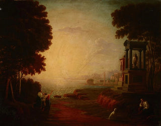 Landschaft mit einer Meeresbucht und alten Gebäuden - Jan Wołowski — Ansicht des Kunstwerks