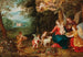 Die Heilige Familie mit dem Kind Johannes dem Täufer und Engeln in einer bewaldeten Landschaft mit einer Burg, die im Hintergrund von Wassergräben umgeben ist - Jan van Balen — Ansicht des Kunstwerks